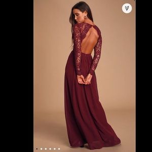Awaken my Love Burgundy Long Sleeve Lace Maxi Dress